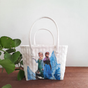 Disney Elsa and Anna Decoupage Small Woven White Basket - Love Stitch Weave